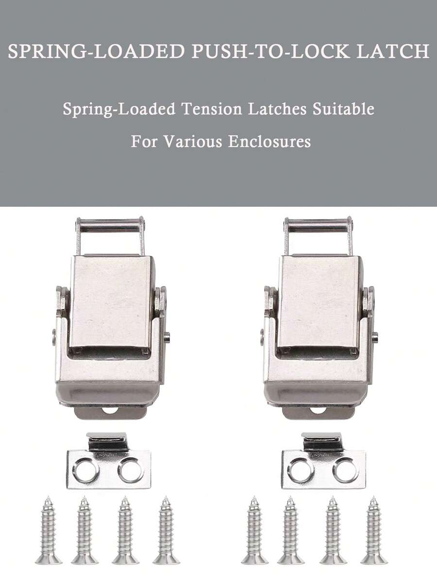 Silver,Thickened And Upgraded Version With Spring Buckles, Minimalist Style, Waterproof And Rustproof, Suitable For Home Cabinets,Suitable For Toolboxes, Wooden Boxes, And Cabinet Doors,With Installation Screws Included As A Bonus