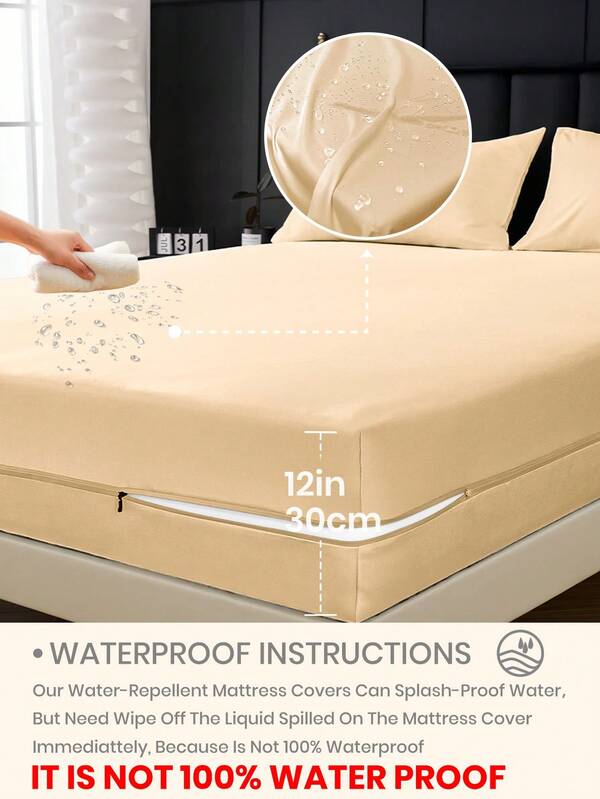 1 pieza Protector de colchón con cremallera impermeable de 6 lados, se ajusta a colchones de 9-12 pulgadas de profundidad, tamaños Twin, Full, King, Queen, colchón profundo, transpirable y silencioso, edredón, sábana ajustable, funda de colchón lavable, baja alergénica, funda de colchón con cremallera de alta calidad, regalo ideal para el hogar, regalo perfecto para días festivos