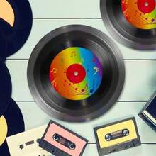 48PCS Records Paper Plates 7in Records Theme Party Decorations Vinyl Record Disposable Plates For Retro 1950's Party Tableware For 48 Guests Back To 50's Music Birthday Party Supplies - 黑色 - 查看 6