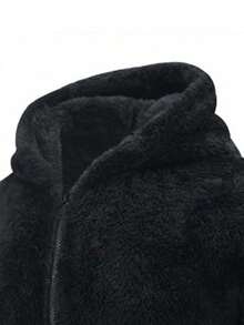 Men's Solid Color Zip Up Thermal Lined Long Sleeve Casual Hooded Jacket Coat, Autumn Men Knitted Cardigans Men Sweater Jacket Black Cardigan Black Jacket Men Cardigan Sweater, For Everyday Wear, Men Jacket, Suitable For Christmas, New Year Holidays, Parties, Dinners, For Friends, Husband, Boyfriend Gifts - Black - View 5