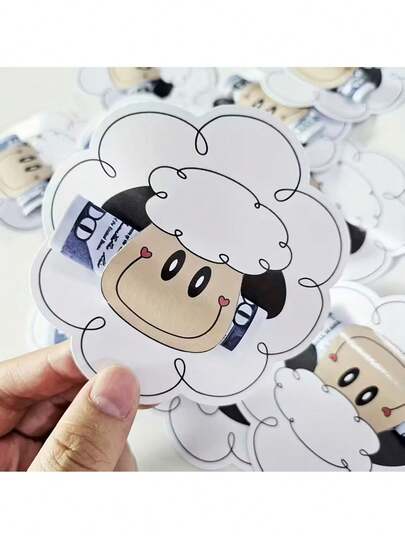 Eid Mubarak Card, Coin & Gift Card Set - Cartoon Sheep Design With Floral Accents, White & Black Paper Invitation Envelopes, Lightweight Design, Suitable For Eid Party Decorations And Gift Packaging