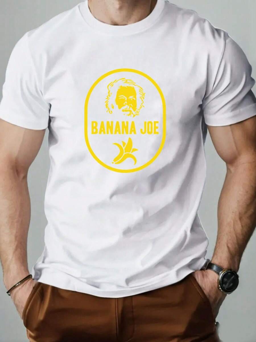 Men'S Banana Joe Graphic T-Shirt - Navy Blue Casual Summer Tee With Bold Yellow Lettering, Lightweight Everyday Shirt For Parties, Outings & Casual Attire - Banana Joe Fan Apparel, Party Attire, Round Neckline Top, Comfortable Fit, Outing Attire,  Design, Breathable Material, Short Sleeve Top, Streetwear Lovers, Holiday Outfit, Simple Design, Highquality Print, Printed Top, Adult Clothing - trắng - Xem 1