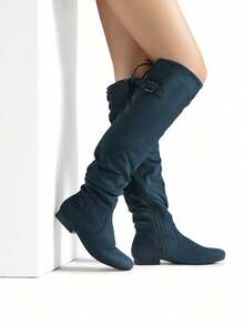 Dream Pairs Women's Classic Elegant Over-The-Knee Thigh-High Boots - Side Zipper Fashionable Long Boots For Autumn Winter - Blue - View 2
