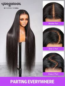 MEGALOOK 36inch 6x5 Long Length Silky Straight Wig 100% Human Hair - Pre Cut Lace Glueless Wig Transparent Lace Closure Pre Bleached & Pre Plucked Natural Hairline No Glue Beginner Friendly Natural Black Wig - SNatural - View 8