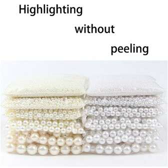 500 piezas de imitación de perlas de ABS de alto brillo y sin descascarillado, con agujero recto, cuentas sueltas, cuentas redondas blancas y beige, accesorios de joyería DIY, para zapatos, bolsos y accesorios de ropa.