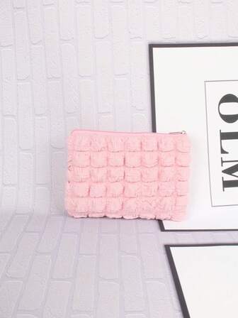 Borsa cosmetica a quadri con effetto bolla, pratica e portatile