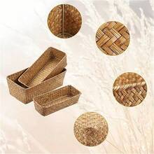 Giỏ đựng đồ để bàn bằng cỏ biển dệt tay mới, Giỏ đựng đồ bằng cỏ biển, Giỏ đựng đồ bằng mây để sắp xếp khăn giấy trong phòng tắm, Đồ trang trí nhà theo phong cách Boho, Phụ kiện phòng tắm, Phụ kiện gia đình - Màu Khaki - Xem 3