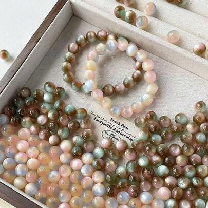 10pcs Gradient Color Pearlescent Resin Beads, Dreamy Rose Pearlescent Beads, Suitable For DIY Handmade Beading, Bracelets, Necklaces, Earrings, Keychains, Phone Charms, Bag Charms, Hair Accessories, Everyday Wear, Gifts For Family And Friends