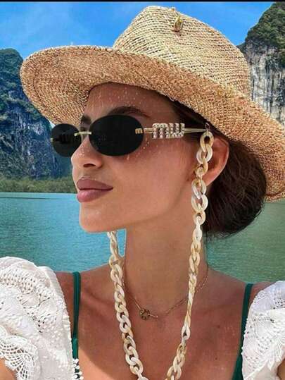 1pc Women's Metal Oval Small Frame Retro Elegant Unisex Outdoor Street Style Runway Glasses, Suitable For Daily Wear