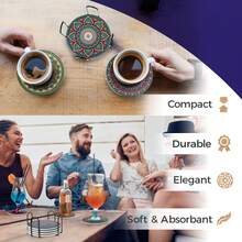 Mandala Drink Coasters  - 8 Set Ceramic Boho Coaster For Drinks Absorbent With Cork Base And Black Holder - Coasters For Coffee Table Apartment Wooden Bar Mugs Glasses Cup Beer Coffee Table Decor Home And Living New In Dinnerware  Household Items Outdoor Supplies Winter Gifts For Christmas - 多色(八件組)10cmX10cm - 查看 5
