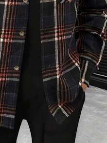 Herren Polyester Schottenkaro Muster Knopfleiste Lässig Langarmhemd, geeignet für Herbst/Winter, Straße, Büro, Urlaubsoutfit