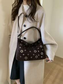 SIMUTINE 1pc New Niche Design Women's Handbag, Punk Rivet High-End Feeling Crossbody Bag, Commuting Versatile Minimalist Shoulder/Underarm Bag, PU Material, Adjustable Strap, Suitable For Daily Use, Shopping, Commuting, Work, University - Coffee - View 5