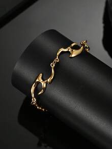 1pc Asymmetrical Stainless Steel Chain Bracelet, Hip Hop Style For Men