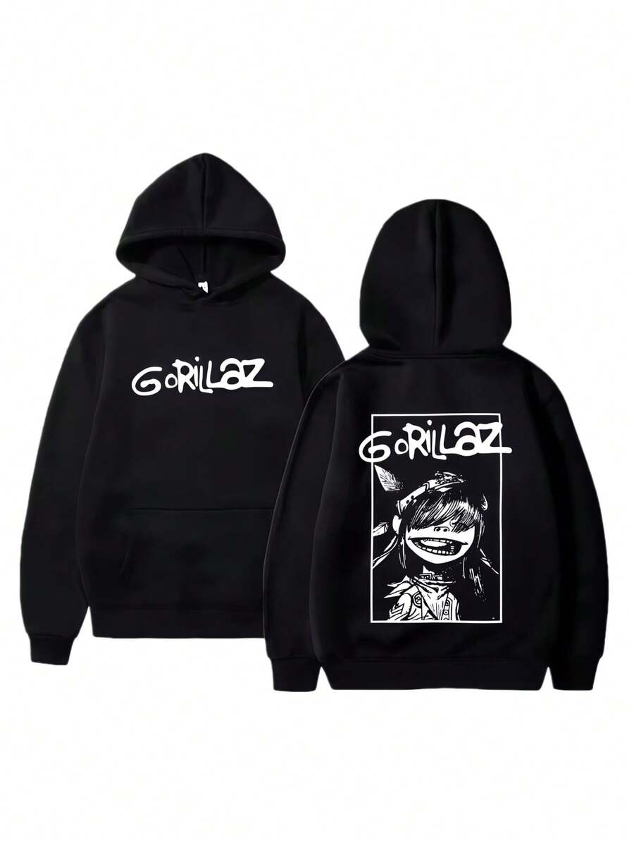 Rock Band Gorillazs Graphic Hoodie Men Women Hip Hop Gothic Punk Oversized Streetwear Man Fashion Vintage Casual Pullover Hoodies - 黑色 - 查看 1