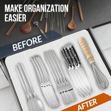 TYUI Silverware Organizer Adjustable And Expandable Utensil Tray For Kitchen Cutlery Storage Spoons Forks Knives Holder Storage Dividers Multipurpose Silverware Drawer Organizer For Dining Table - White - White - View 5