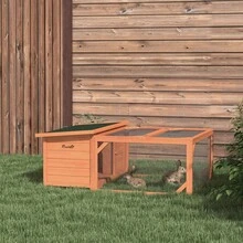 PawHut Small Animal House, Dwarf Rabbit House 1255x100x49cm With Openable Asphalt Roof, Weather Resistant, Made Of Pine Wood In Orange And Green On The Site. - Apricot - View 2
