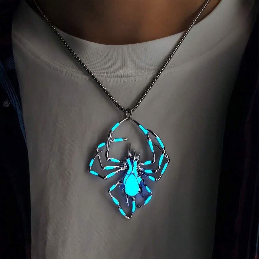 1pc Spider Street Glow-In-The-Dark Necklace, Unisex Accessory - Multicolor - View 1