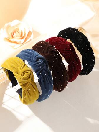 1pc New Velvet Twist Rhinestone Headband For Women, Flattering Top Knot Design, Versatile For Daily, Commute, Outing, Autumn/Winter Hair Accessories