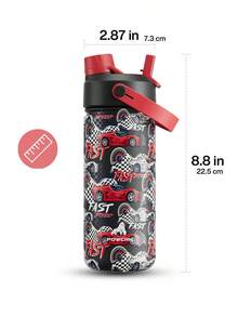 Powcan 18盎司不锈钢真空保温水瓶，防漏，配有二合一吸管和瓶盖，可保温/保冷24小时，适合作为礼物、旅行、户外活动、运动和上学使用。 - 黑紅賽車 - 查看 3