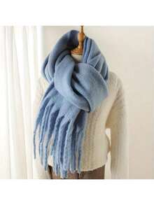 1pc Women's Tassel White Scarf, Thick Warm Shawl, Solid Color Design, Multi-Functional Neck Warmer, Suitable For Cold Weather And Daily Wear, Autumn/Winter - Christmas & New Year Gift, Casual Accessory - Multicolor - View 7