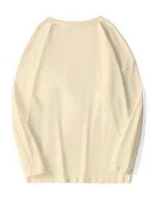 男士休闲纯色长袖T恤，日常叠穿必备，春秋季 - 杏色 - 查看 4