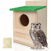 Screech Owl House, Owl Bird Box Large Handmade Wooden Circular Opening Screech Box Outside With Mounting Screws And A Bag Of Wood Shavings, Easy Assembly Required - 木材顏色 - 查看 8