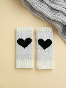 1 Cặp găng tay giữ ấm đan họa tiết trái tim cho nữ, màu trơn, dễ thương và ấm áp - Tay áo - Xem 14
