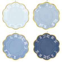 10pcs/20pcs/40pcs/Set,Gray Blue Party Plates Gradient Blue Dessert Paper Plates 7 Inch Gold Foil Scalloped Edge Disposable Cake Plates For Tea Party Birthday BabyShower Bridal Newborn Christening Wedding Party Supplies (Gray Blue) - 藍色 - 查看 7