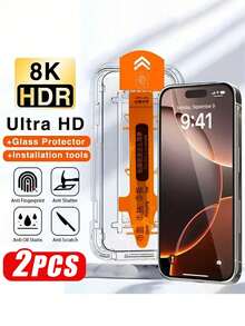 2pcs 4K Ultra HD Glossy Tempered Glass Screen Protector For IPhone 17/17 Pro/17 Pro Max/17 Air/16e/16/16 Pro Max/16 Plus/15 Pro Max/14/13/12 Mini/11 XR X XS Max, One-Click Applicator, Full Coverage, Edge Protection, Anti-Fingerprint, Durable, Includes Tools - Clear - View 19