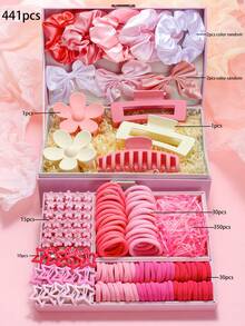 488件/套粉色甜美发饰套装，包含缎面发圈、蝴蝶结发夹、花朵和星星形状发夹、多种颜色的百搭基础款发圈 - 适合女孩和女士，是休闲、浪漫和正式场合的理想之选，包含头饰、爪夹、马尾发圈、发带等。 - 彩色 - 查看 16