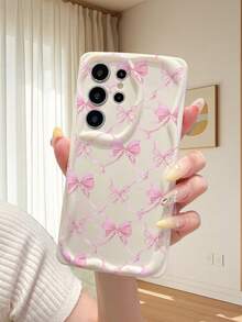 1pc Minimalist Ribbon Bow Design White Cream Ripple Thick Anti-Drop High-Definition Lens Protection Phone Case, Suitable For IPhone 17/17 Pro/17 Pro Max/17 Air/16/11/16 Pro/16 Plus/16 Pro Max/16e/15 Pro Max/13/14/12/11/7G/8P, Galaxy S25/S25 Plus/S25 Ultra/A05/A05S/A06, Fashionable Choice For Stylish Users