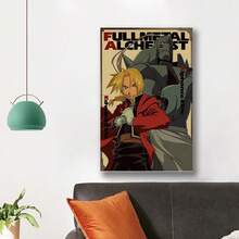 Framed Fullmetal Alchemist Art Deco Poster, Classic Cartoon Style, Less Portrait Poster, Retro Japanese Anime Decor, With Indoor Wall Hanging For Home Office, Living Room, Bedroom, Dorm, Cafe, For Fall & Winter For Bedroom, Living Room, Sport Room, Office, Cafe, Bar, Home, And Dorm Decor - Đóng khung - Xem 2