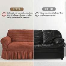 AMOROSA 3 Pieza Funda Cubre Sala con Falda Tipo Plumeti Funda de Sofá Lavable Elástica Fácil de Instalar Fundas para Sillones Sala  (1 plaza, 2 plazas, 3 plazas) Decoración Sala - Marrón oscuro - Ver 6