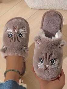 Plush Cute Cat Design Women's Home Slippers, Cute Cartoon Kitty Design, Thick Soled Non Slip Home Shoes, Autumn And Winter Slippers, Warm Slippers For Home Girls, Comfortable And Breathable, Suitable For All Seasons, Soft And Beautiful, Indoor Shoes, Cartoon Lightweight Soft Soled Plush Bedroom Shoes, Indoor And Outdoor, Bedroom Living Room, Dormitory - Multicolor - View 8