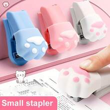 Cute Cat Paw Mini Stapler With Paw Print Design And Cat Ears - Manual Stapler, Suitable For Home Office, School, Cat Enthusiast Gift (Blue/Pink, Durable Plastic, Compatible With Staples).Available Office Study Portable Binding Documents Test Papers Student Cartoon Multifunctional Binding Machine With Staple Binding Machine Small Stationery Stapler Set Back To School Season - Hồng - Xem 4