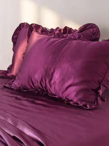 Bộ 2 vỏ gối satin lụa cao cấp kèm ren, mềm mại, thoáng khí, không nhăn, tốt hơn cho tóc và da khi ngủ, vỏ gối không có ruột. Có thể giặt bằng máy, màu tím - Màu tím - Xem 4