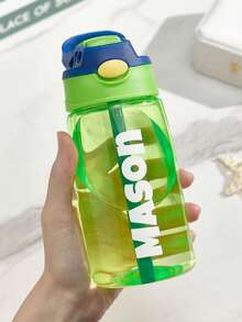 1 pieza Botella de agua con pajita personalizada con nombre, Taza con pajita personalizada de 480ml, Botella con pajita y tapa personalizada con nombre, Taza con pajita personalizada, Taza aislada personalizada, Conveniente para uso escolar, Botella de agua de verano, Artículos esenciales de cocina, Cocina en casa - Multicolor - Ver 9