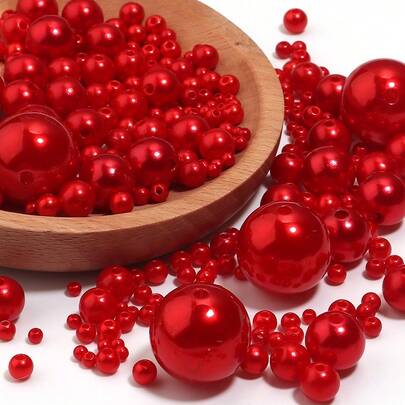 10-1000pcs ABS Perforated Red Faux Pearl Beads, Handmade DIY Beading, Wedding Decoration Materials, Suitable For Chinese New Year, Valentine's Day And Other Festive Occasions, Cheongsam, Dress, Performance Costume Accessories