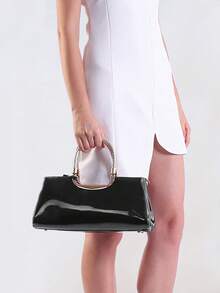 Women's Stylish Tote Bags Patent Leather Shoulder Bags Top Handle HandBags Valentine's Date Night Purse With Zipper Closure For Wedding Office Party - màu đen - Xem 5