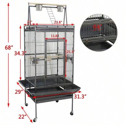 68and#034; Large Bird Cage Play Top Parrot Finch Flight Cage Macaw Cockatoo Pet Supply