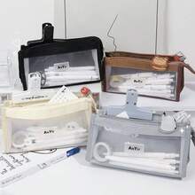 Geantă transparentă cu 5 straturi de plasă, husă pentru creion, husă de depozitare vizibilă cu buzunar, pentru papetărie școlară