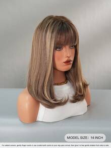 Natural 14Inch Brown Highlightst Bob Wig Suitable For Female Beginners To Wear Soft, Heat-Resistant Synthetic Hair - Daily Wear, Parties,Cosplay,Dance Party&Music Festival Party Use - Brown Highlight - View 4