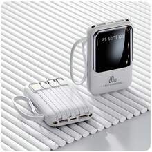20,000mAh 5V2A Mini Portable Fast Charger, High Capacity Multifunctional Phone Charger, 4-In-1 Detachable Cable, Ultra Bright LED Lights, Essential Travel Battery, Smart Digital Display, USB-C - White - View 1