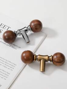 1pc Walnut Wood & Zinc Alloy Vintage Chinese Style Cabinet/Drawer Pull Handle - Multicolor - View 1