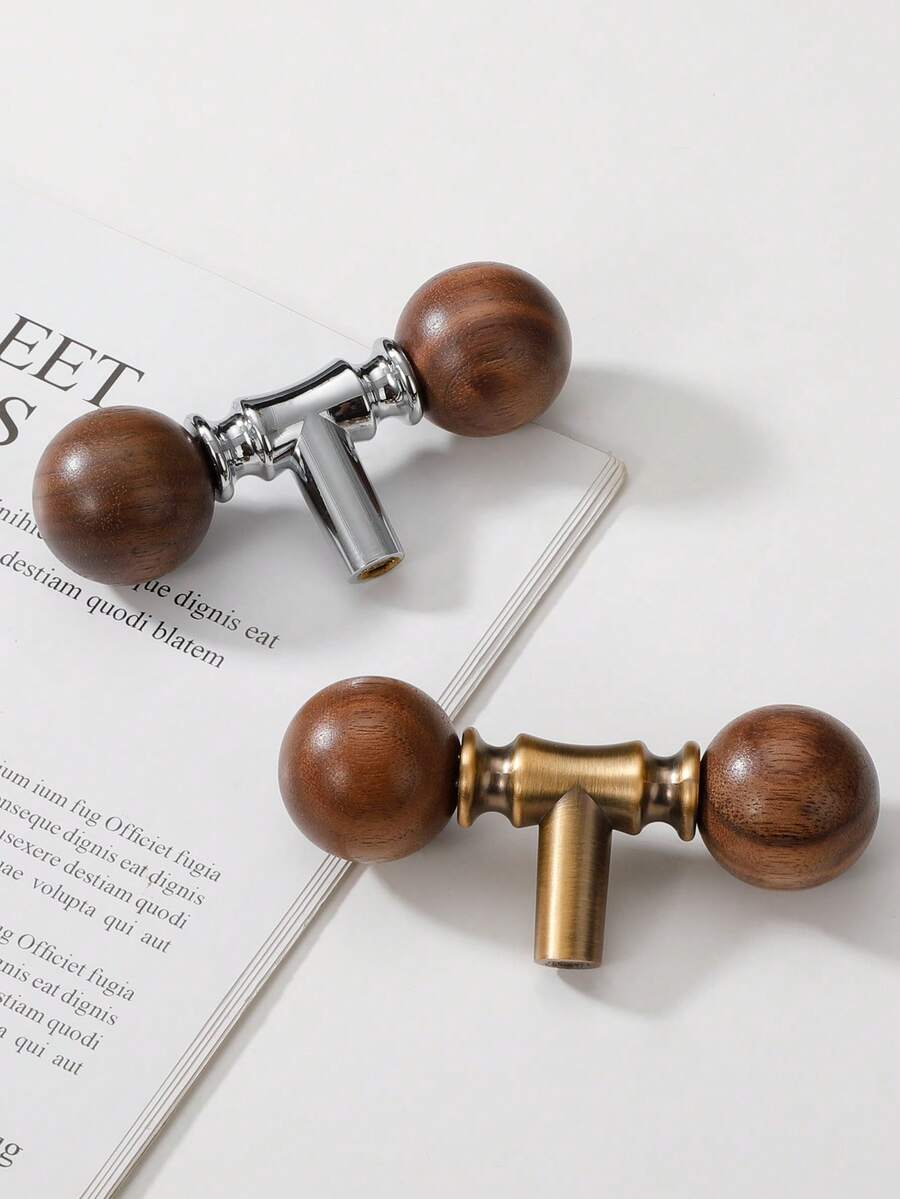 1pc Walnut Wood & Zinc Alloy Vintage Chinese Style Cabinet/Drawer Pull Handle - Multicolor - View 1