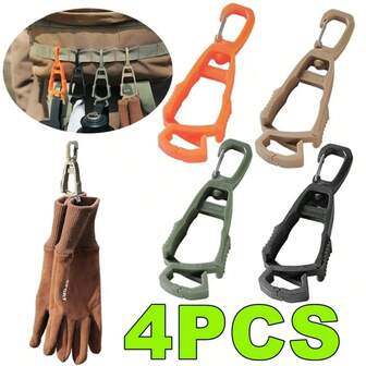 4 件装多功能战术伸缩钥匙链/工作手套夹 - 适用于户外露营和徒步旅行，MOLLE 系统配件，防丢挂绳，耐用轻便，适合户外和建筑用途