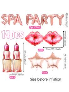 14件裝玫瑰金SPA橫幅箔氣球套組，含「Spa Party」字母、嘴唇口紅箔氣球與五角星，睡衣派對裝飾，適用女孩睡衣/SPA/化妝派對 - 彩色 - 查看 7