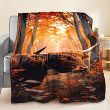 1pc Highland Cow Autumn Forest Flannel Throw Blanket - All-Season Machine Washable Soft Cozy Contemporary Design For Home, Office, Camping, Christmas, Halloween, Birthdays & Weddings, Highland Cow Blanket, Durable Comfort Fabric, Office Comfort, Stylish Decor, Plush Texture, Office Workers-30*40in - Multicolor - View 2