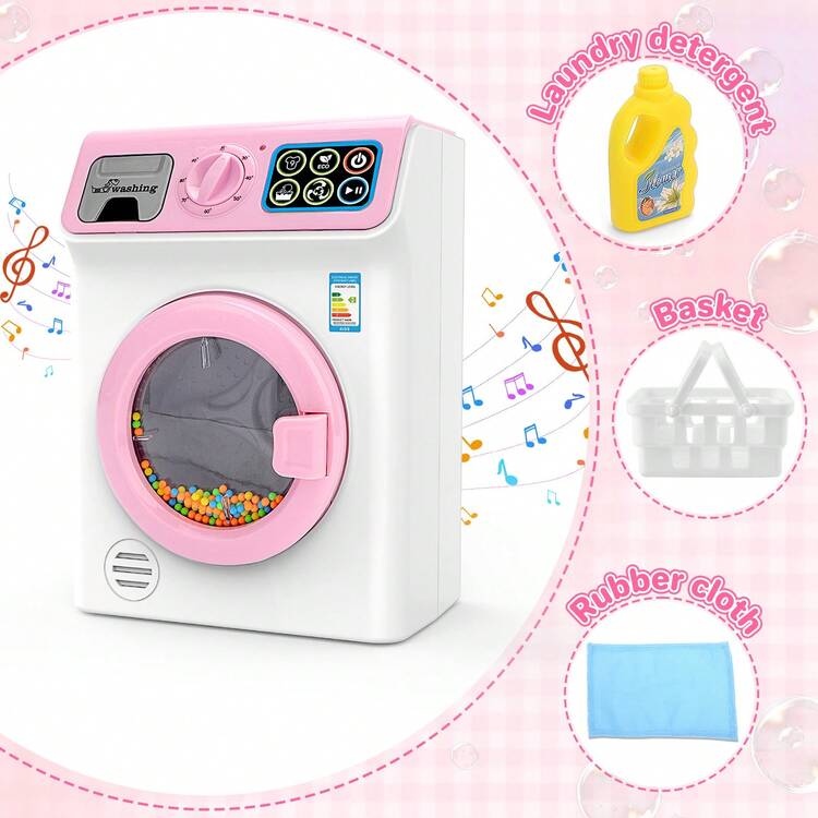 Kids Washing Machine Toy Set Pretend Play Household Toy Set - 粉色 - 查看 5