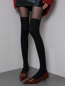 时尚性感JK洛丽塔纯黑色仿多层女式过膝长袜，适合休闲、聚会、派对、情侣约会、万圣节、圣诞节、感恩节、情人节等场合作为礼物。 - 黑色 - 查看 8